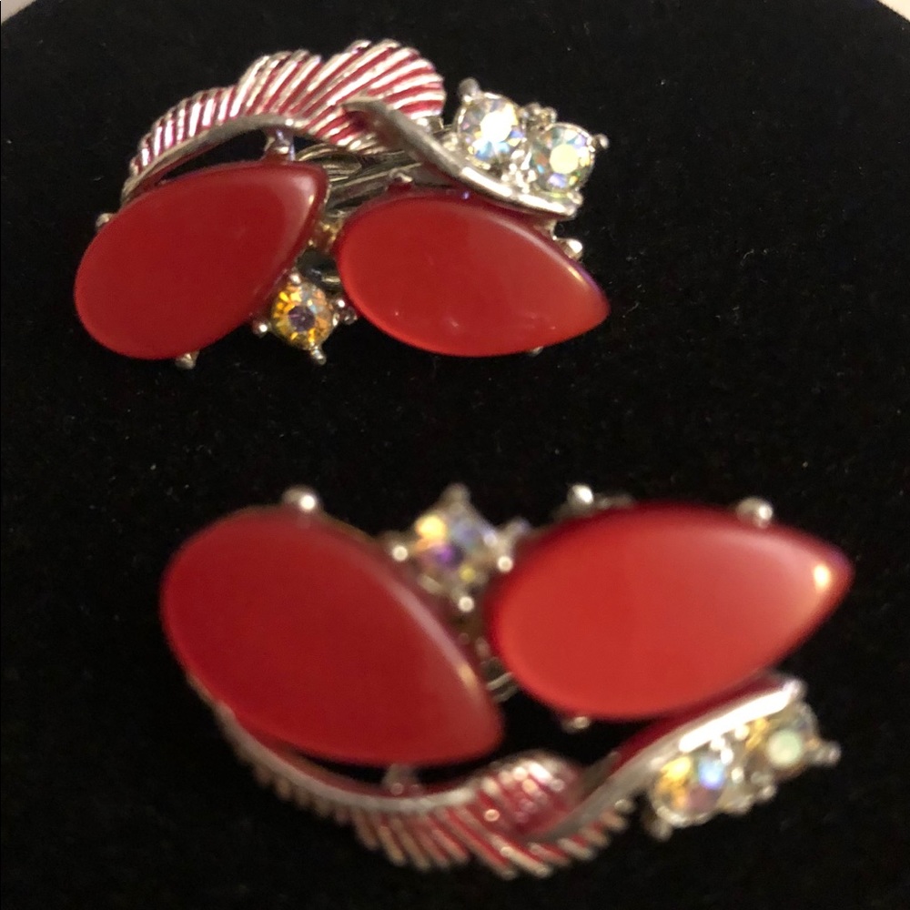 Red Vintage Clip On Earrings